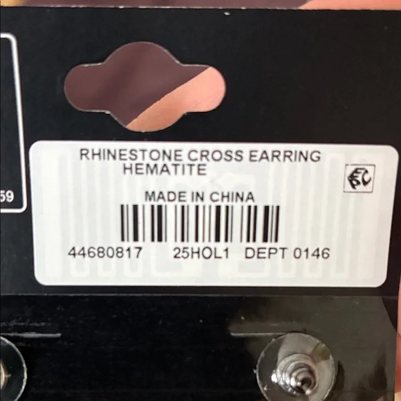 Torrid Black and Silver Cross Drop Dangle Earrings Rhinestone Hematite New - Picture 3 of 3